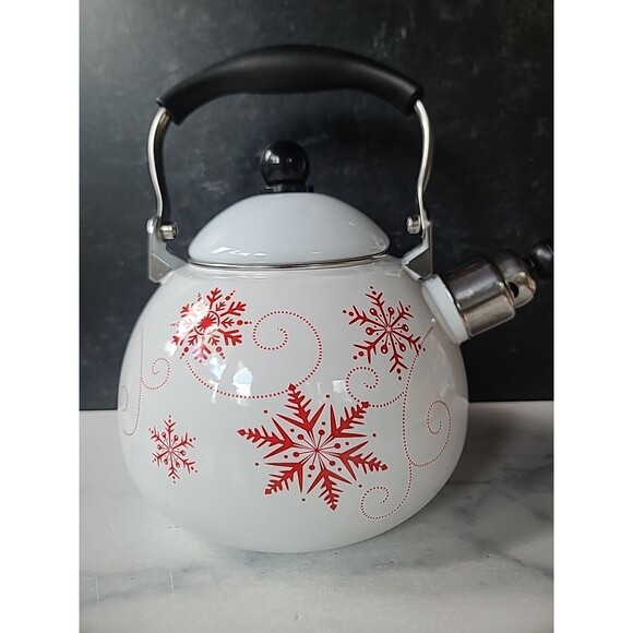 Red Snowflake White Tea Kettle - Picture 2 of 10